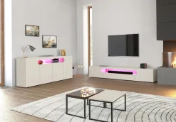 Home affaire Lowboard »REAL TV-Möbel, 240 cm breit, 40/60 cm hoch, Hochglanz oder matt« mit 2 abgerundeten Türen, 1 Klappe, die ein ovales offenes Fach bilden