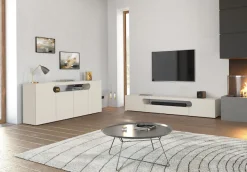 Home affaire Lowboard »REAL TV-Möbel, 240 cm breit, 40/60 cm hoch, Hochglanz oder matt« mit 2 abgerundeten Türen, 1 Klappe, die ein ovales offenes Fach bilden