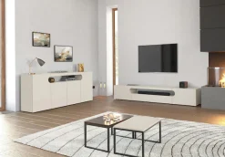 Home affaire Lowboard »REAL TV-Möbel, 240 cm breit, 40/60 cm hoch, Hochglanz oder matt« mit 2 abgerundeten Türen, 1 Klappe, die ein ovales offenes Fach bilden