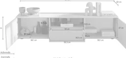 Home affaire Lowboard »Rio Breite 181 cm, TV-Board 2 Türen u. 1 Schubkasten, TV-Schrank« geriffelte MDF-Fronten, modern u. elegant, Kabelführung, viel Stauraum
