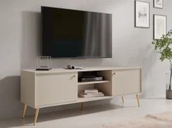 Home affaire Lowboard »ROMELIS TV-Schrank mit 2 Türen und einem Fach, B/T/H: 156/40,5/54,8 cm« Beige TV-Kommode mit goldenen Akzenten, viel Stauraum