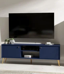 Home affaire Lowboard »ROMILDA TV-Schrank mit 2 Türen und einem Fach, B/T/H: 156/40,5/54,8 cm« Dunkelblaue TV-Kommode mit goldenen Akzenten, viel Stauraum