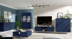 Home affaire Lowboard »ROMILDA TV-Schrank mit 2 Türen und einem Fach, B/T/H: 156/40,5/54,8 cm« Dunkelblaue TV-Kommode mit goldenen Akzenten, viel Stauraum