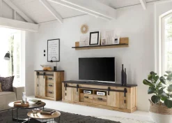 Home affaire Lowboard »Sherwood, TV-Unterteil im Industrial-Style, Kommode, TV-Schrank« Scheunentorbeschlag & Apothekergriff, in 2 Farben & Größen erhältlich