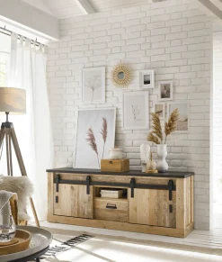 Home affaire Lowboard »Sherwood, TV-Unterteil im Industrial-Style, Kommode, TV-Schrank« Scheunentorbeschlag & Apothekergriff, in 2 Farben & Größen erhältlich