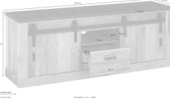Home affaire Lowboard »Sherwood, TV-Unterteil im Industrial-Style, Kommode, TV-Schrank« Scheunentorbeschlag & Apothekergriff, in 2 Farben & Größen erhältlich