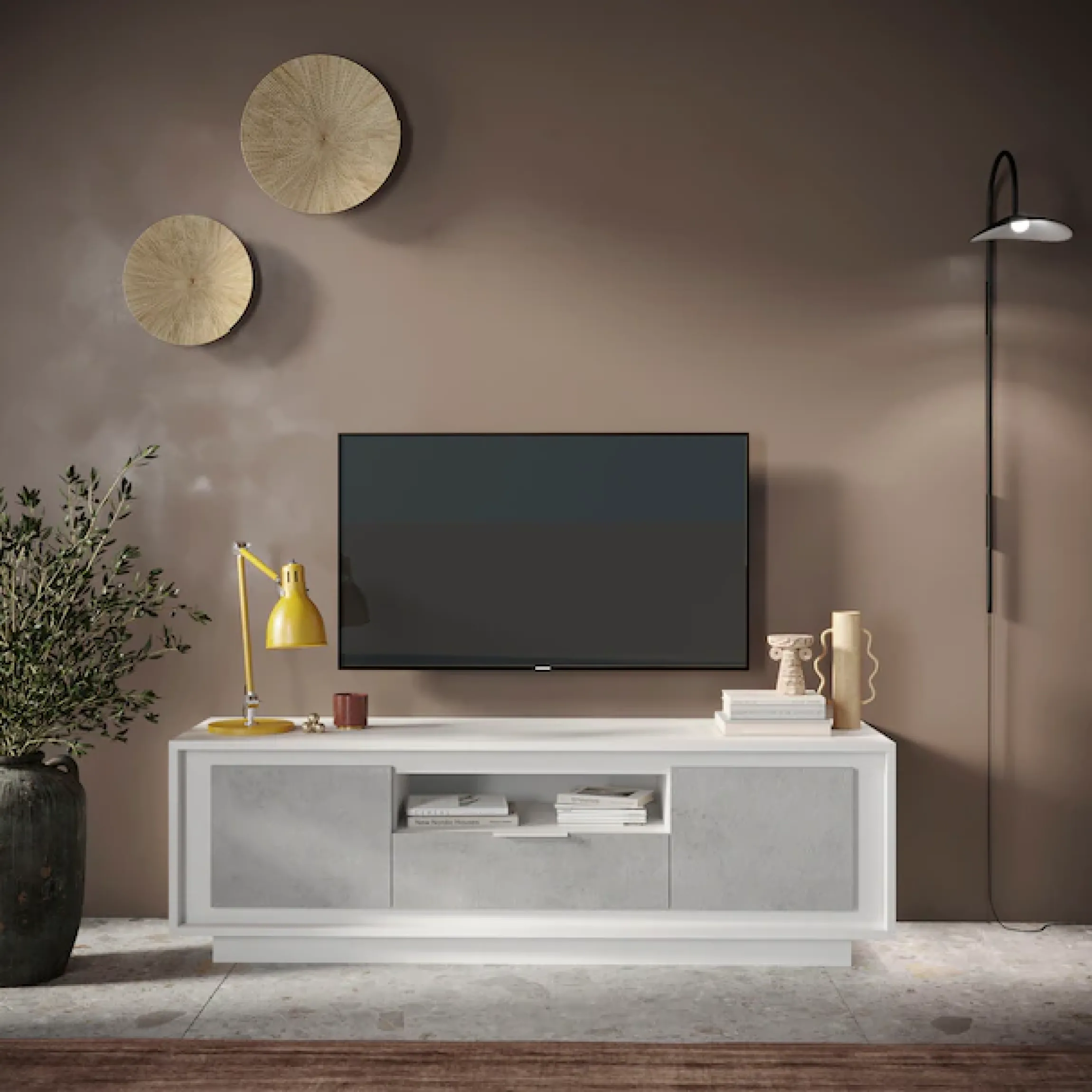 Home affaire Lowboard »Sky, B/T 180/50 cm, TV-Schrank/Medienboard, 2 Türen, 1 Schubkasten« Softclosing, Korpus & Front 22 mm stark, Rahmen-Optik, Metallgriff
