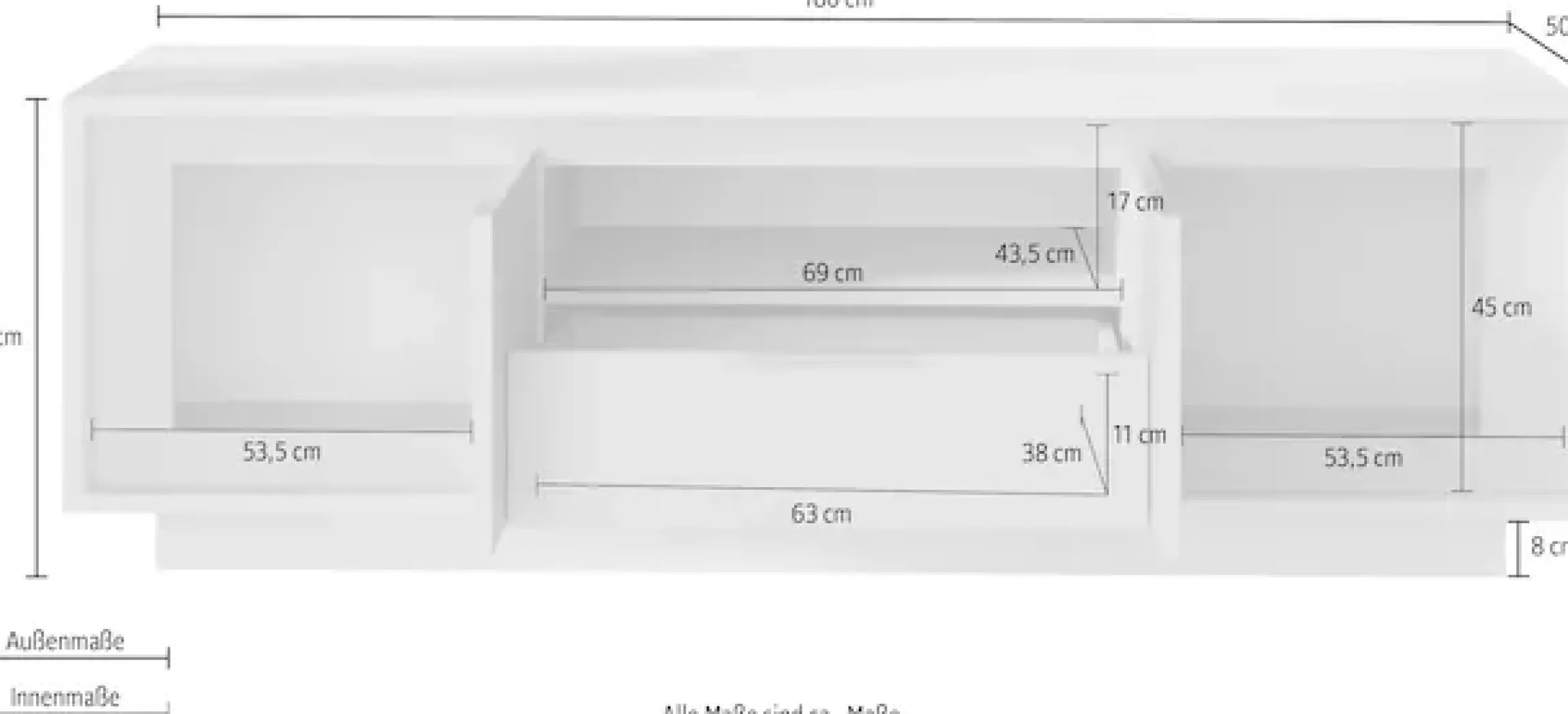 Home affaire Lowboard »Sky, B/T 180/50 cm, TV-Schrank/Medienboard, 2 Türen, 1 Schubkasten« Softclosing, Korpus & Front 22 mm stark, Rahmen-Optik, Metallgriff