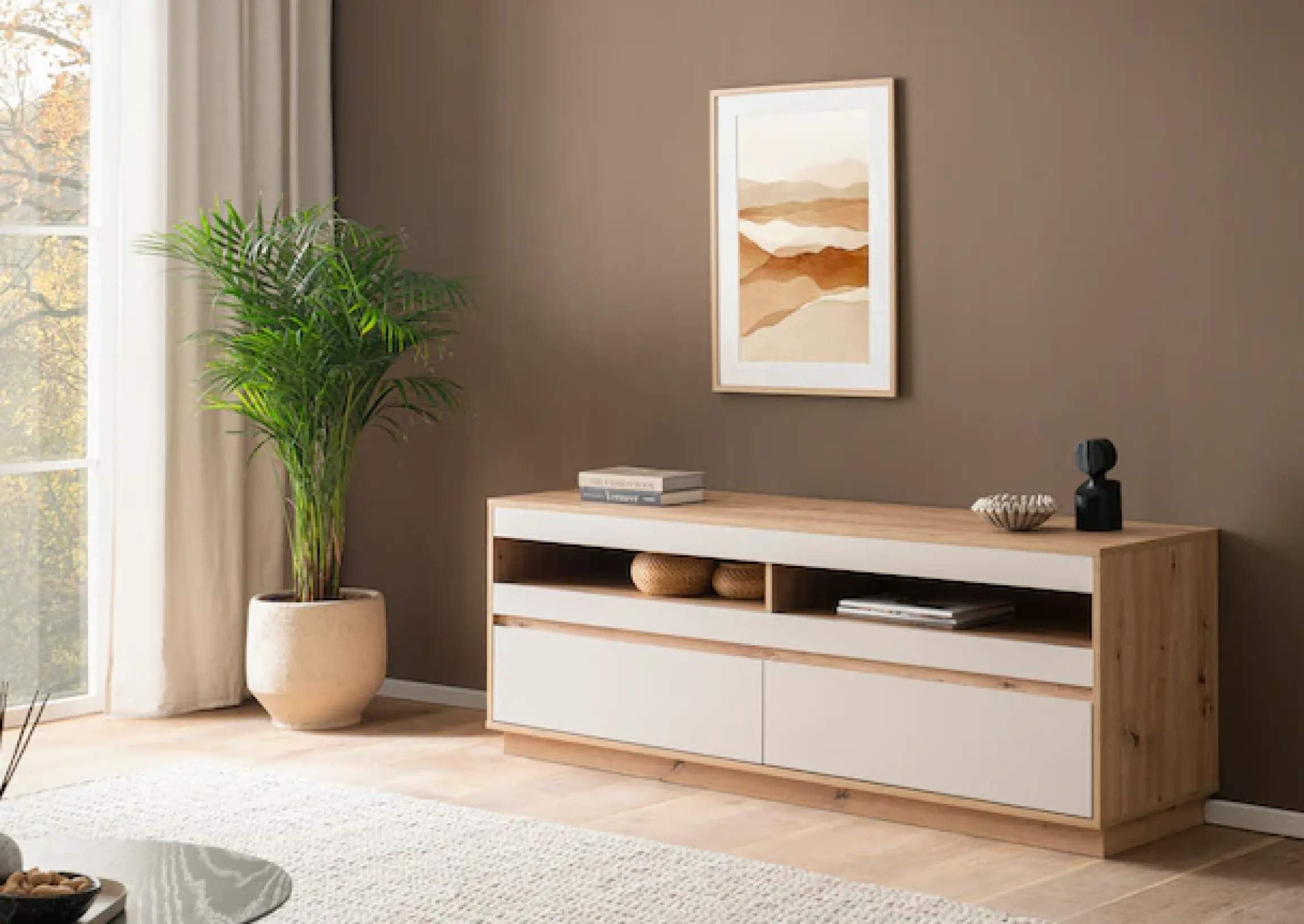 Home affaire Lowboard »Sonora, moderner TV-Unterschrank, Kommode in Eiche Artisan, TV-Schrank« filigrane Rahmenoptik, ausreichend Stauraum, vielseitig einsetzbar