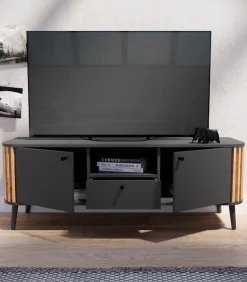 Home affaire Lowboard »Stavanger, Breite 138cm, Paneel-Stäbchen-Optik, 1 Schubkasten, 2 Türen« 1 Stk. tlg. 1 offenes Fach, TV-Möbel, TV-Schrank, TV-Lowboard, Mediaboard