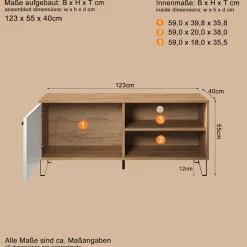 Home affaire Lowboard »Tarragona TV-Kommode« TV-Unterteil mit 1 Tür & 2 Fächern - (B/T/H) 123/40/56 cm