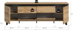 Home affaire Lowboard »TOMA, 188cm breit, Metall-Kufen-Fuß, 2 Türen, 2 Schubkästen,2 Klappen« TV-Lowboard, Mediaschrank, Mediaboard, TV-Schrank, Schrank, Board