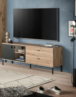 Home affaire Lowboard »TREVERK, Breite: 154 cm, hochwertige MDF-Front schwarz tiefzieh« 1 Stk. tlg. Lowboard, Wohnzimmer, Esszimmer