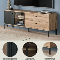 Home affaire Lowboard »TREVERK, Breite: 154 cm, hochwertige MDF-Front schwarz tiefzieh« 1 Stk. tlg. Lowboard, Wohnzimmer, Esszimmer