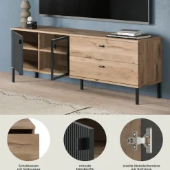 Home affaire Lowboard »TREVERK, Breite: 154 cm, hochwertige MDF-Front schwarz tiefzieh« 1 Stk. tlg. Lowboard, Wohnzimmer, Esszimmer