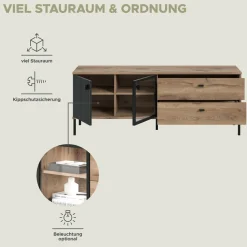 Home affaire Lowboard »TREVERK, Breite: 154 cm, hochwertige MDF-Front schwarz tiefzieh« 1 Stk. tlg. Lowboard, Wohnzimmer, Esszimmer