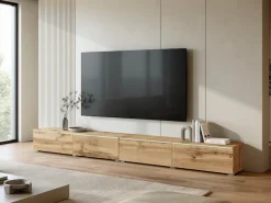 Home affaire Lowboard »Vera, TV-Schrank, Breite 300 cm, verschiedene Farbausführungen« 1 Stk. tlg. Mit LED, 4 Klappen, grifflose Fronten, hängend oder stehend