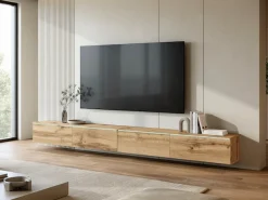 Home affaire Lowboard »Vera, TV-Schrank, Breite 300 cm, verschiedene Farbausführungen« 1 Stk. tlg. Mit LED, 4 Klappen, grifflose Fronten, hängend oder stehend