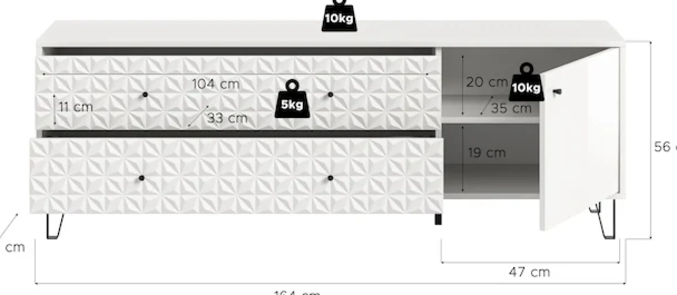 Home affaire Lowboard »VICENZA, Breite 164cm, 1 Tür, 1 Einlegeboden, 2 Fächer, 2 Schubkästen« Kommode, Schrank, Anrichte, Board, Wohnzimmerschrank