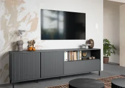 Home affaire Lowboard »viel Stauraum, Soft Close, 2 Türen und 1 Schubkasten« mit Metallfüßen, Breite 208 cm, grifflos, Fronten geriffelt