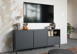 Home affaire Lowboard »viel Stauraum, Soft Close, 2 Türen und 1 Schubkasten« mit Metallfüßen, Breite 158 cm, grifflos, Fronten geriffelt