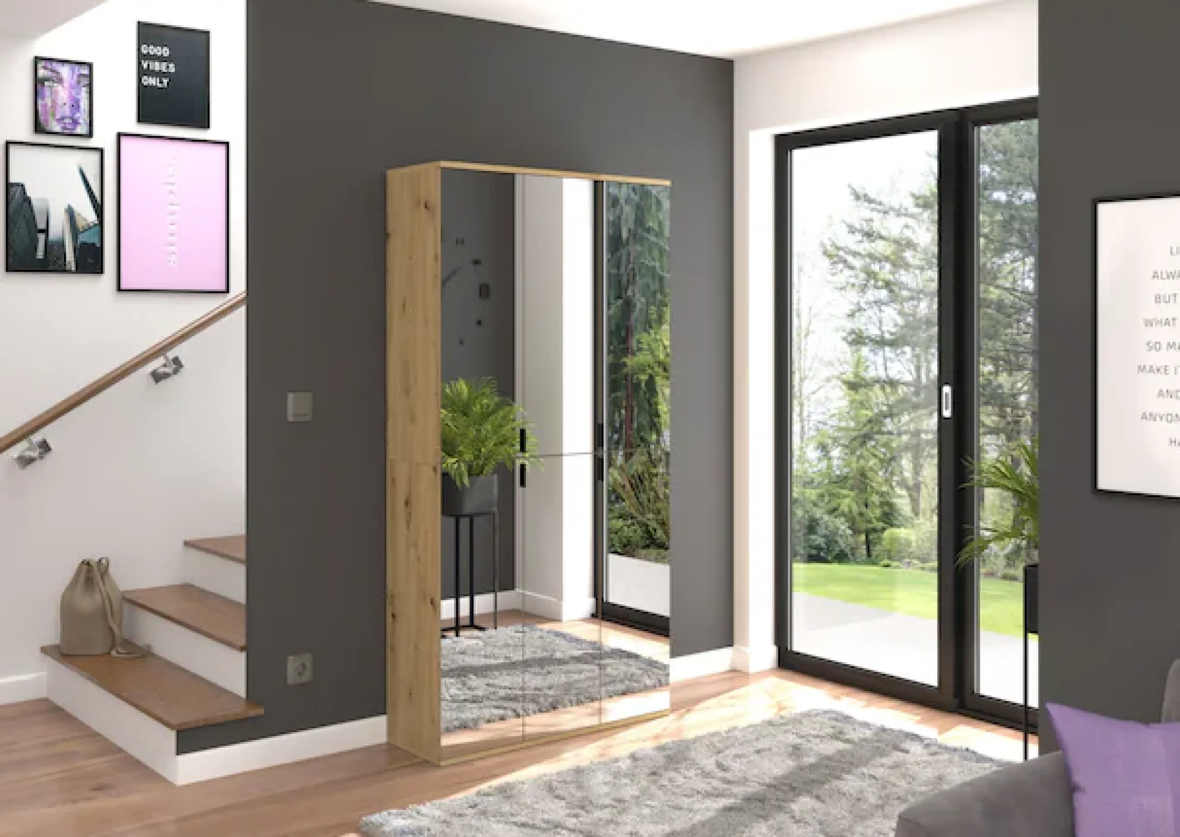 Home affaire Mehrzweckschrank »TRONDHEIM, Höhe 193 cm, 2 Spiegeltüren, 6 Fächer, 4 Einlegeböden« Türanschlag wechselbar, in verschiedenen Farben erhältlich,Schrank, Hochschramk, Mehrzweckschrank, Universalschrank, Flur, Diele