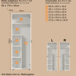 Home affaire Mehrzweckschrank »Jersey« 1 Stk. tlg. Besenschrank mit cleverer Innenaufteilung – (B/T/H) 60/35/176 cm