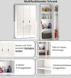 Home affaire Mehrzweckschrank »JOLLY, Stauraumschrank , Breite 107 cm , Höhe 178 cm« 1 Stk. tlg. 3 Türen,1 kleiner und 3 große Einlegeböden- Schrank hochglanz lackiert