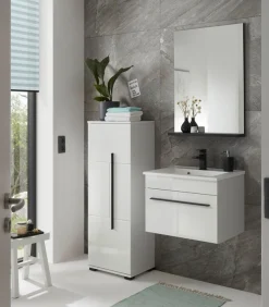 Home affaire Midischrank »Cantara, Badschrank in Hochglanz Weiß, Schrank im modernen Design« mit schwarzen Griffen, ausreichend Stauraum