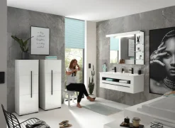Home affaire Midischrank »Cantara, Badschrank in Hochglanz Weiß, Schrank im modernen Design« mit schwarzen Griffen, ausreichend Stauraum