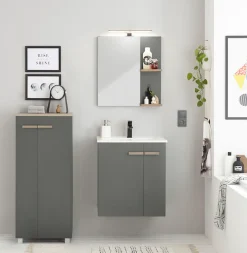 Home affaire Midischrank »SOLiD, Badschrank im modernen Design, Schrank mit Holzgriffen« in zwei Farben verfügbar, mit Stauraum, stehend o. hängend montierbar