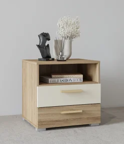 Home affaire Nachtkommode »Bitry, Breite 46 cm, moderner Nachtschrank mit 2 Schubladen« Nachttisch, viel Stauraum, offene Fach