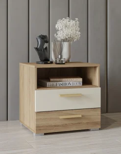 Home affaire Nachtkommode »Bitry, Breite 46 cm, moderner Nachtschrank mit 2 Schubladen« Nachttisch, viel Stauraum, offene Fach