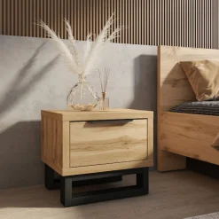 Home affaire Nachtkommode »Bronne,Breite 55 cm, Nachttisch mit 1 Schublade« Moderner Nachtschrank mit Kufen in Metalloptik, Metallgriff