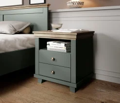 Home affaire Nachtkommode »Evora mit 2 Schubläden, Nachttisch in 2 verschieden Farben erhältlich« 52x42x54 cm (BxTxH), Beistelltisch mit MDF-Applikationen, Landhausstil