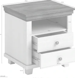 Home affaire Nachtkommode »Evora mit 2 Schubläden, Nachttisch in 2 verschieden Farben erhältlich« 52x42x54 cm (BxTxH), Beistelltisch mit MDF-Applikationen, Landhausstil