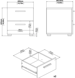 Home affaire Nachtkommode »Pepe, Nachttisch, Nachtschrank, Beistelltisch,« mit 2 Schubläden, Breite 40, Höhe 42 cm
