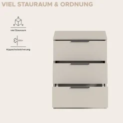 Home affaire Nachtkommode »Skarde Nachttisch Beistelltisch Kommode, Breite: 45 cm« 1 Stk. tlg. Skarde, Nachtkommode, 3 Schubkästen, kashmir