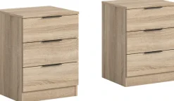 Home affaire Nachtkommode »Skarde 2 Nachttische, jeweils Breite: 45 cm« Set, Sie bekommen 2Nachttische im Set, 2 Stk. tlg. Skarde, 2er Set Nachtkommoden, 3 Schubkästen, Sonoma Eiche NB