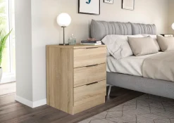 Home affaire Nachtkommode »Skarde 2 Nachttische, jeweils Breite: 45 cm« Set, Sie bekommen 2Nachttische im Set, 2 Stk. tlg. Skarde, 2er Set Nachtkommoden, 3 Schubkästen, Sonoma Eiche NB