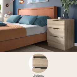 Home affaire Nachtkommode »Skarde 2 Nachttische, jeweils Breite: 45 cm« Set, Sie bekommen 2Nachttische im Set, 2 Stk. tlg. Skarde, 2er Set Nachtkommoden, 3 Schubkästen, Sonoma Eiche NB