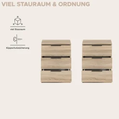 Home affaire Nachtkommode »Skarde 2 Nachttische, jeweils Breite: 45 cm« Set, Sie bekommen 2Nachttische im Set, 2 Stk. tlg. Skarde, 2er Set Nachtkommoden, 3 Schubkästen, Sonoma Eiche NB