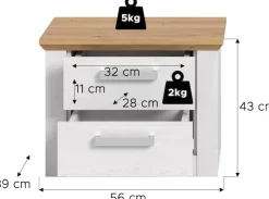 Home affaire Nachtschrank »COSENZA, Breite 54cm, in Landhausoptik« inklusive 2 Schubkästen mit Vollauszug,Nachtkommode, Nachtische, Kommode, Nako, Beistelltisch