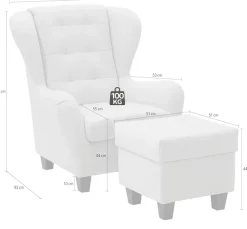 Home affaire Ohrensessel »Alexander, B: 92 cm, Sitzhöhe: 44 cm« Set: mit Hocker