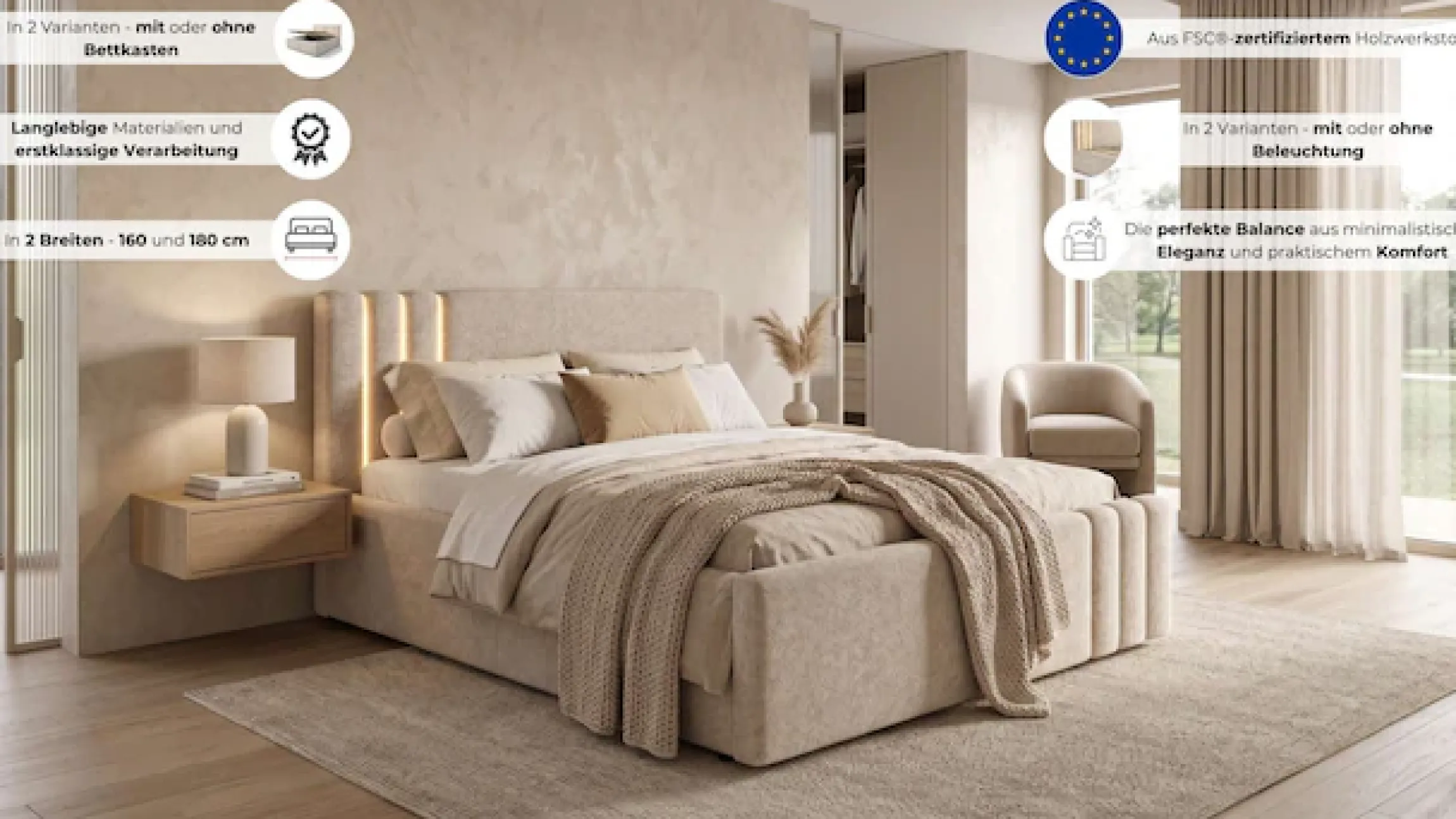 Home affaire Polsterbett »AESSIA in 2 Breiten- 160 und 180 cm, mit/ohne Bettkasten, Chenille« Stauraumbett, gepolstertes Kopfteil, ohne Matratze, modernes Design