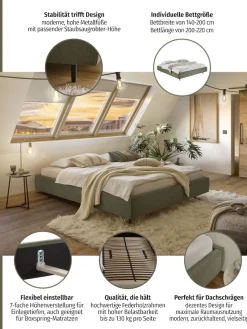 Home affaire Polsterbett »Lumira, rahmenhohes Design & wahweise Überlänge« inkl. 7-fache Einlegetiefenverstellung & saugroboterfreundliche Höhe