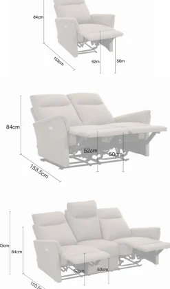 Home affaire Polstergarnitur »FINNARA, 3+2+1, elelektrische Relaxfunktion, USB A/C« Liegefunktion 105°-135°, Federkern,