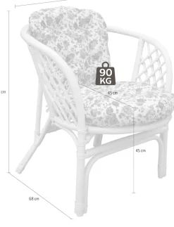 Home affaire Rattanstuhl »Rattansessel« () 2erSet aus Rattan mit Kissenauflage, im Röschendessin, Breite 66 cm