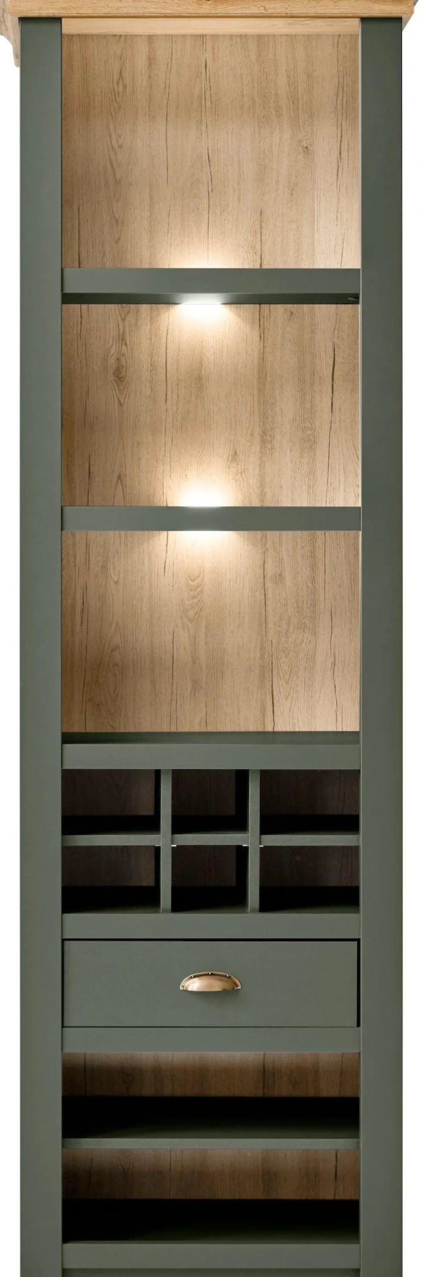 Home affaire Regal »Cambridge, Standregal im Landhausstil, Mehrzweckschrank, Hochschrank« schöne Kranzoptik, messingfarbene Metallgriffe, 207 cm hoch