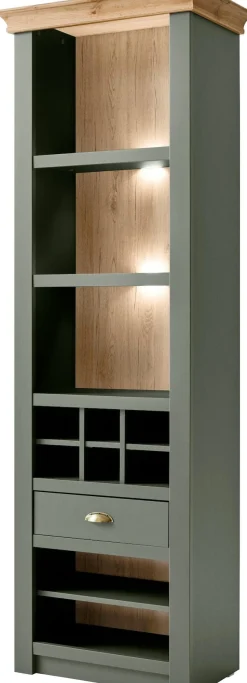 Home affaire Regal »Cambridge, Standregal im Landhausstil, Mehrzweckschrank, Hochschrank« schöne Kranzoptik, messingfarbene Metallgriffe, 207 cm hoch